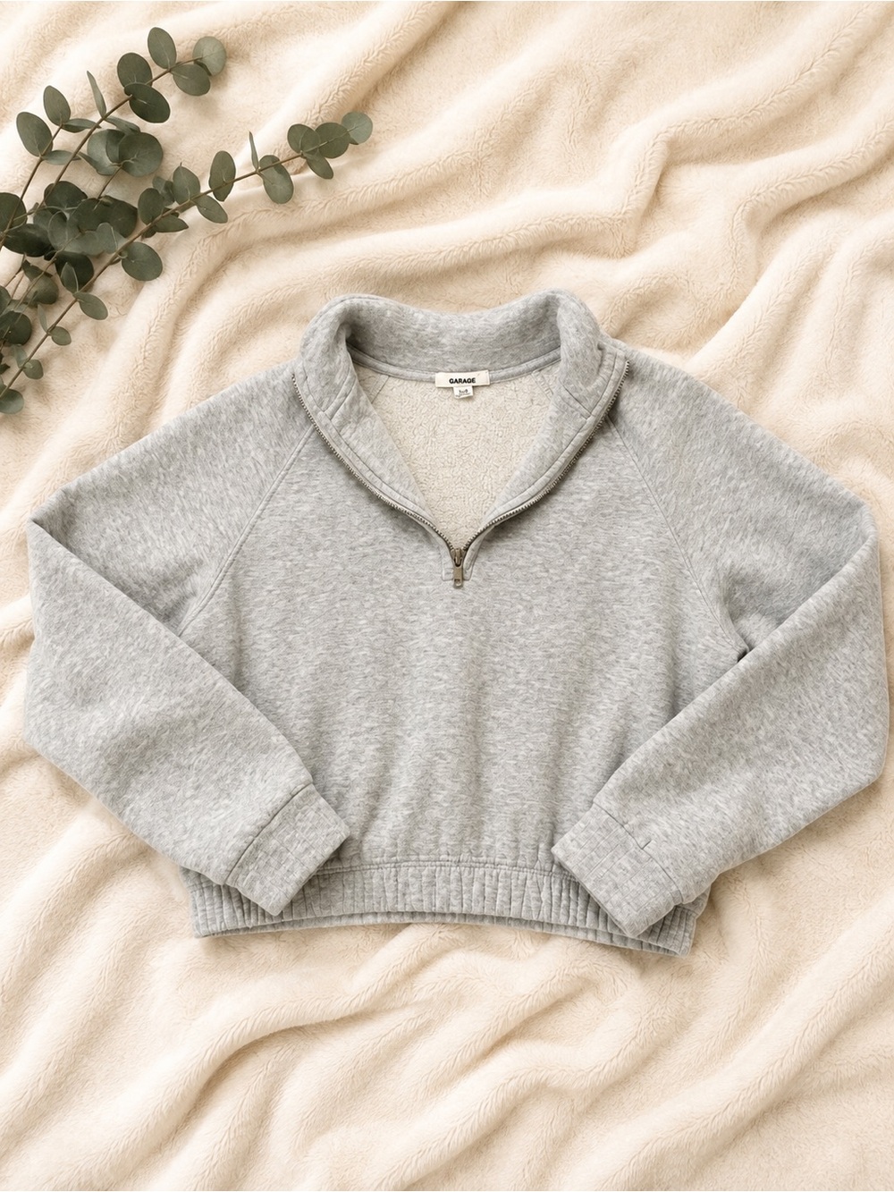 Garage Light Gray Half-Zip Cowl Pullover Sweater